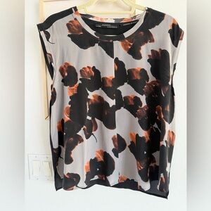 All Saints Black and Orange Floral Blouse. Size 8